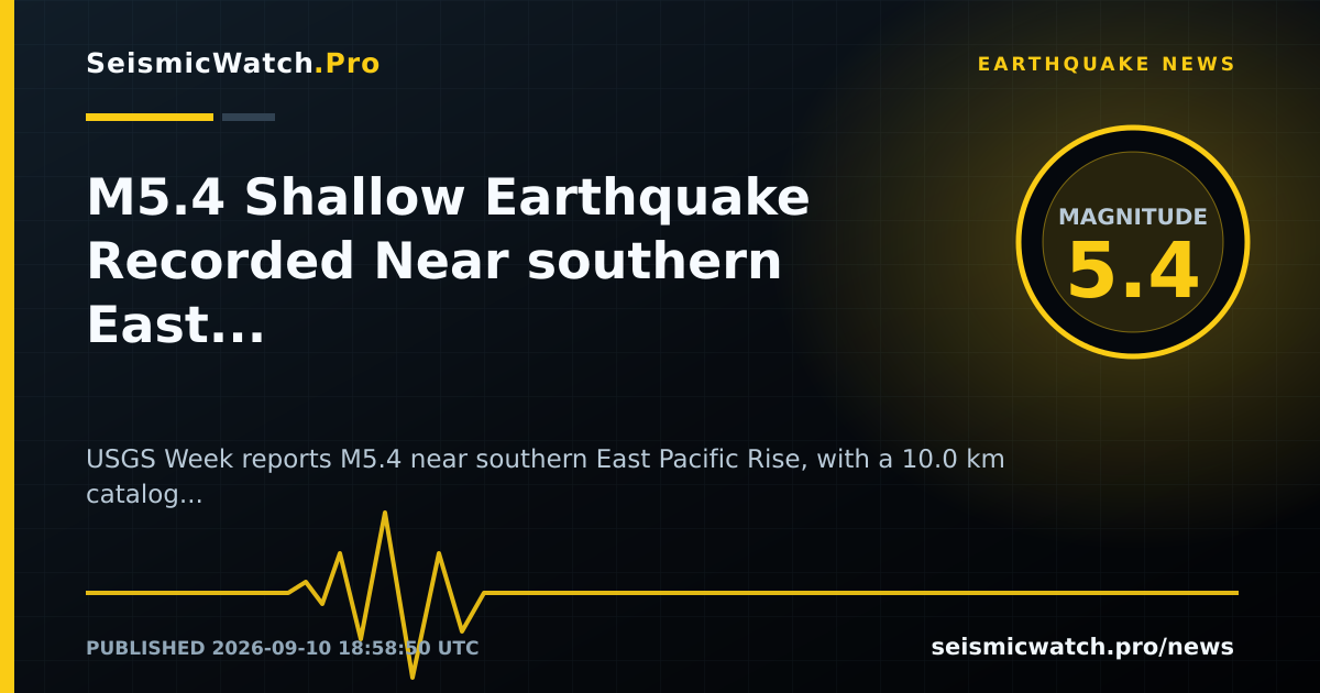 News card for M5.4 Shallow Earthquake Recorded Near southern East Pacific Rise
