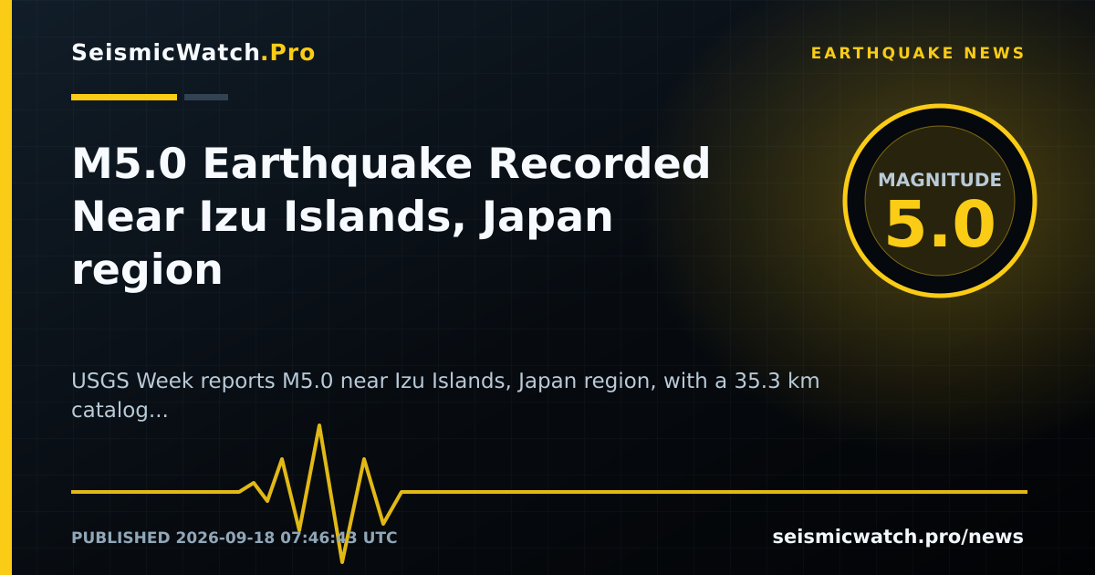 News card for M5.0 Earthquake Recorded Near Izu Islands, Japan region