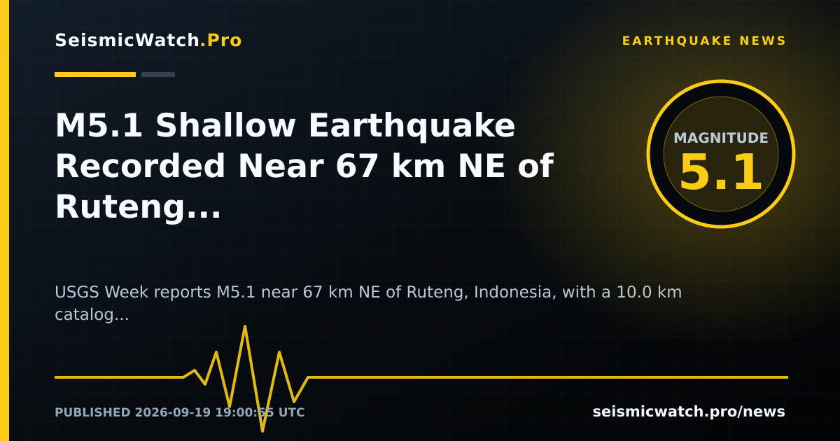 News card for M5.1 Shallow Earthquake Recorded Near 67 km NE of Ruteng, Indonesia