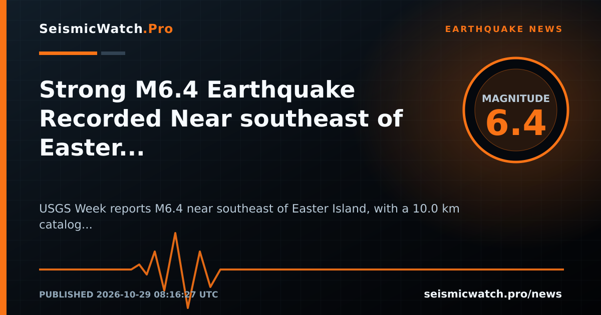 News card for Strong M6.4 Earthquake Recorded Near southeast of Easter Island