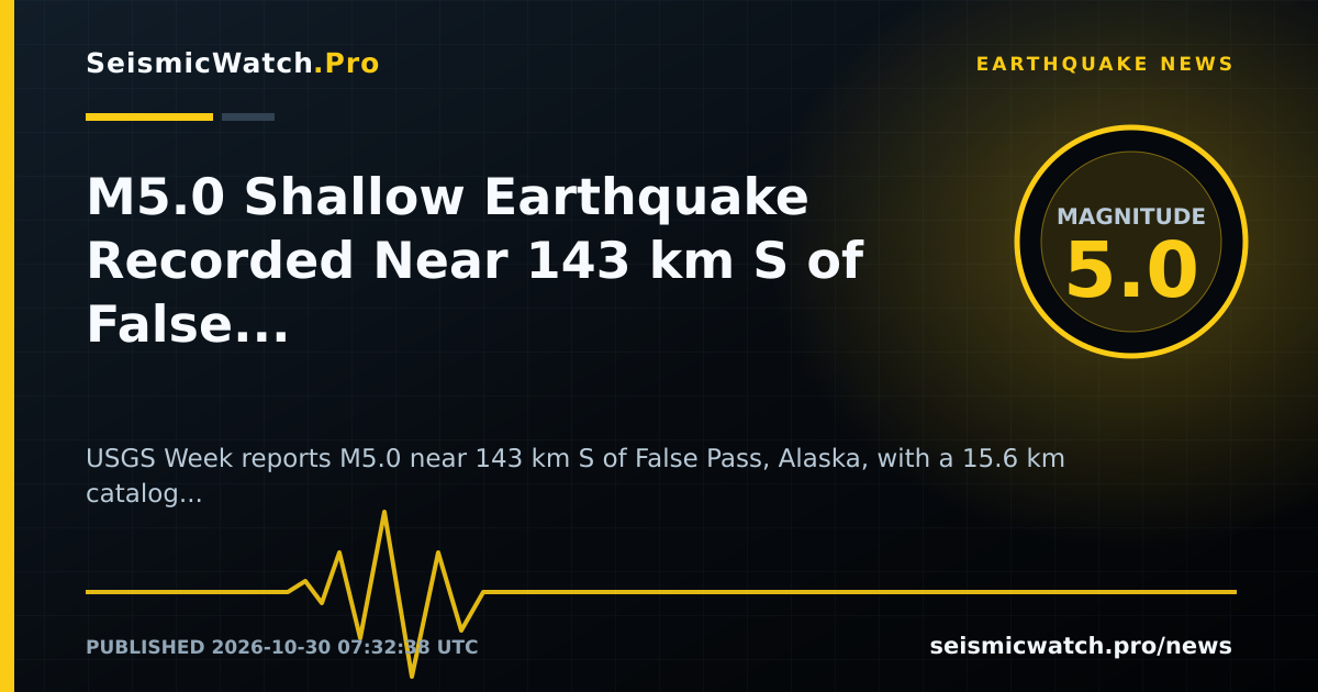News card for M5.0 Shallow Earthquake Recorded Near 143 km S of False Pass, Alaska