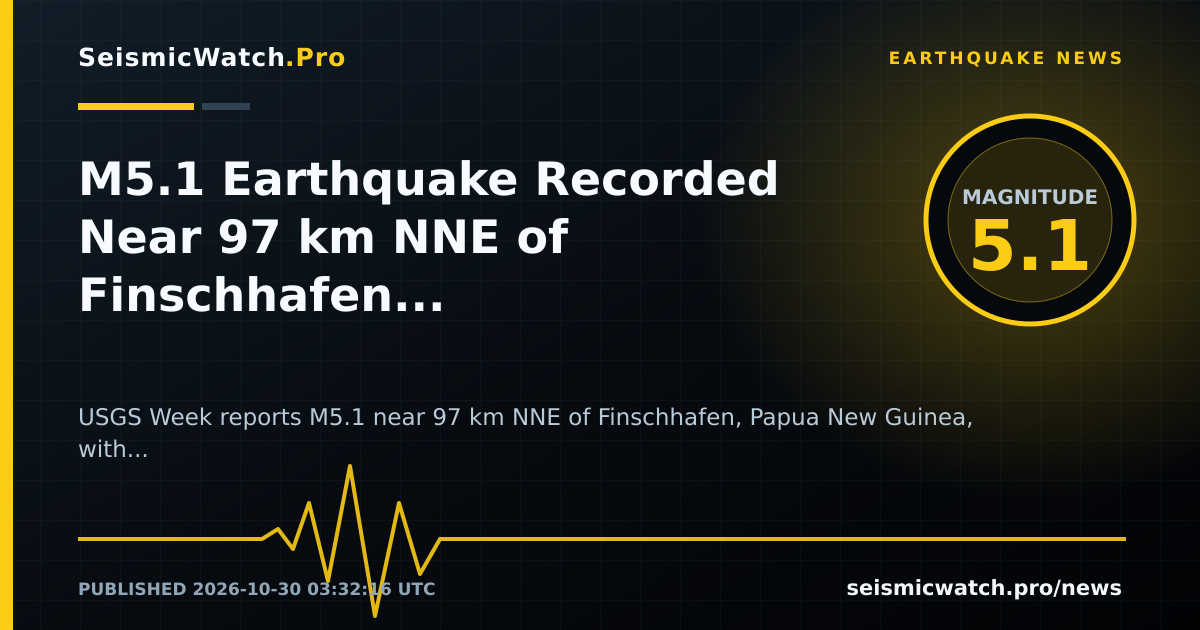 News card for M5.1 Earthquake Recorded Near 97 km NNE of Finschhafen, Papua New Guinea