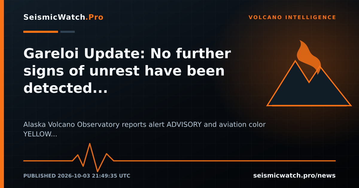 News card for Gareloi Update: No further signs of unrest have been detected since the short‑duration explosion that…