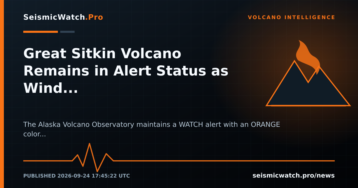 News card for Great Sitkin Volcano Remains in Alert Status as Wind and Clouds Obsure Monitoring