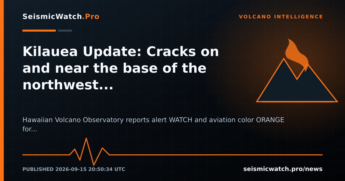 News card for Kilauea Update: Cracks on and near the base of the northwest wall of Halemaʻumaʻu crater erupted lava just…