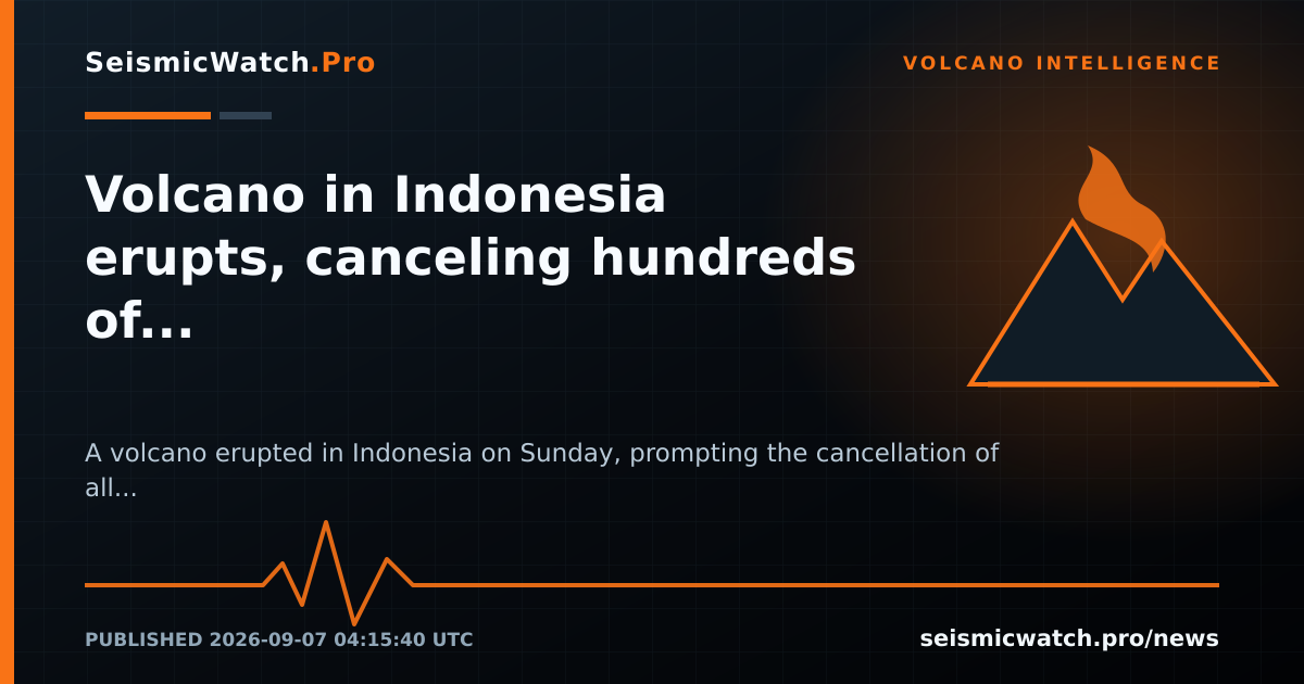 News card for Volcano in Indonesia erupts, canceling hundreds of flights and stranding thousands