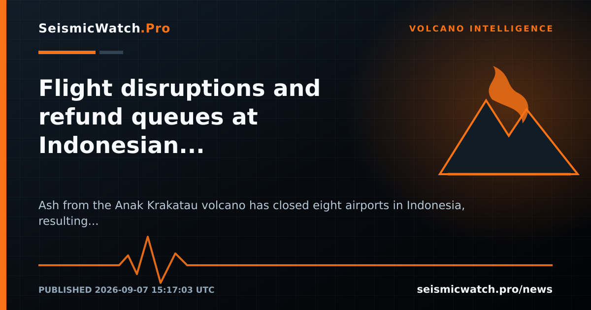 News card for Flight disruptions and refund queues at Indonesian airports following Anak Krakatau activity