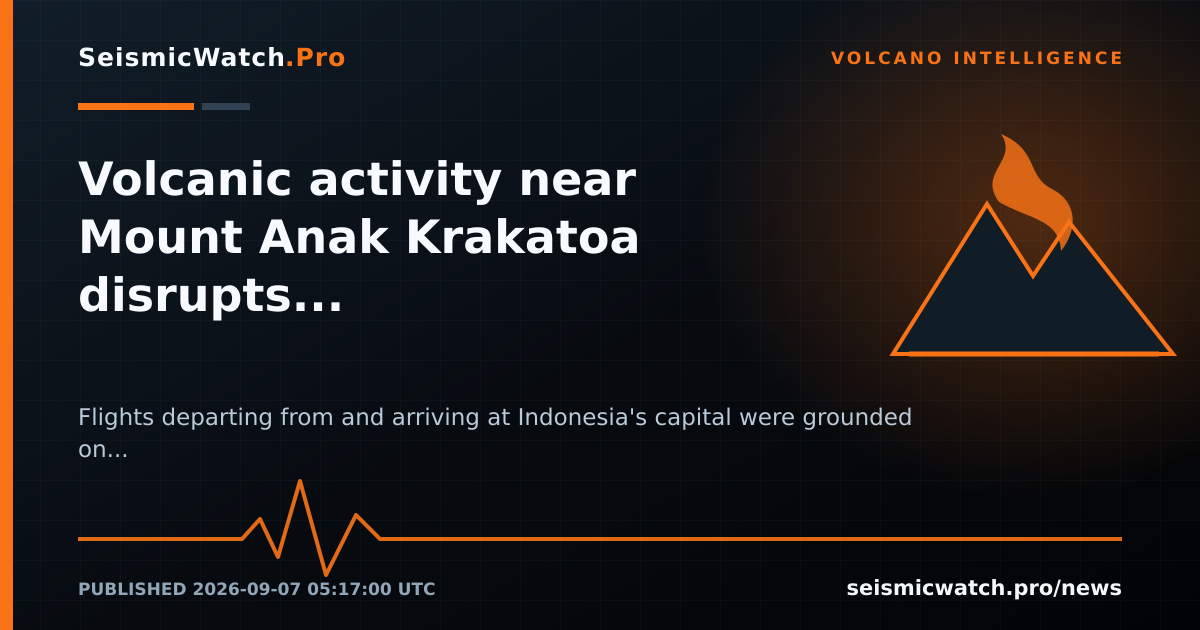 News card for Volcanic activity near Mount Anak Krakatoa disrupts Jakarta air travel, while Bali operations remain unaffected