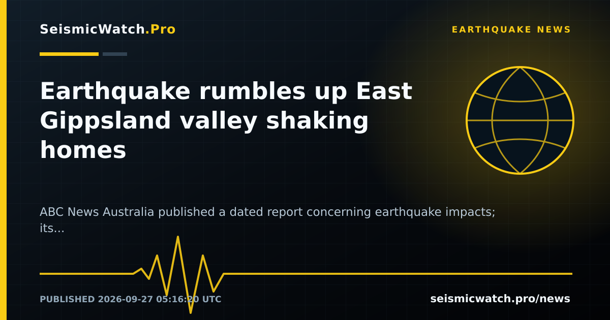 News card for Earthquake rumbles up East Gippsland valley shaking homes