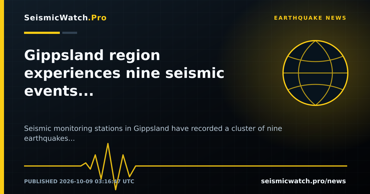 News card for Gippsland region experiences nine seismic events over six-day period