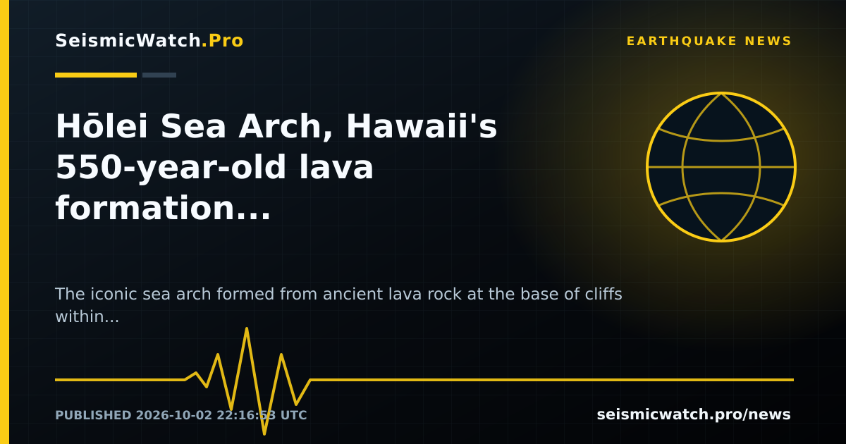 News card for Hōlei Sea Arch, Hawaii's 550-year-old lava formation collapses in Volcanoes National Park