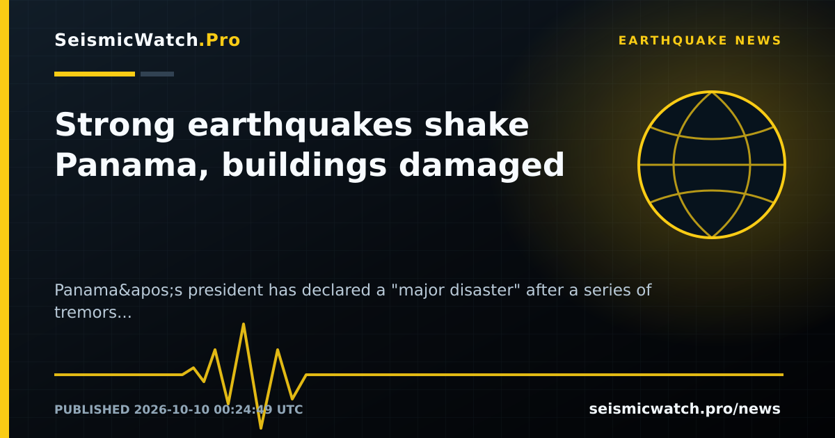 News card for Strong earthquakes shake Panama, buildings damaged
