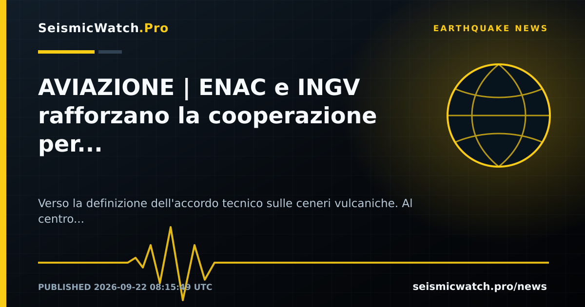 News card for AVIAZIONE | ENAC e INGV rafforzano la cooperazione per la sicurezza del trasporto aereo