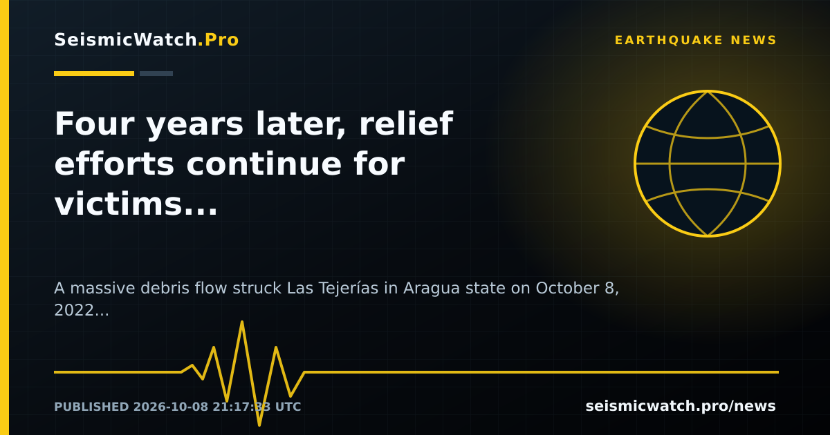 News card for Four years later, relief efforts continue for victims of the Las Tejerias landslide
