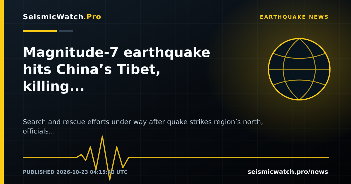 News card for Magnitude-7 earthquake hits China’s Tibet, killing at least 16 and destroying hundreds of homes